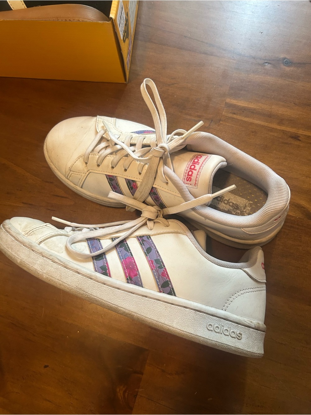 adidas White Sneakers with Pink & Purple Floral Stripes